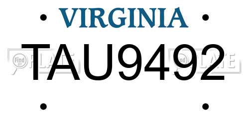 TAU9492 Virginia License Plate