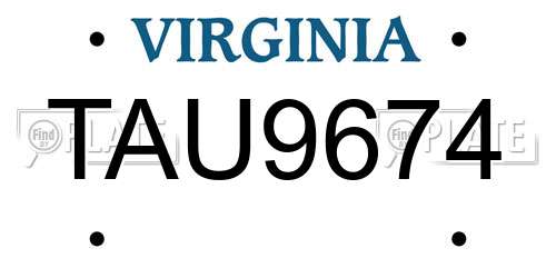 TAU9674 Virginia License Plate