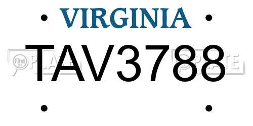 TAV3788 Virginia License Plate