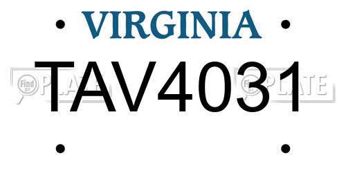 TAV4031 Virginia License Plate