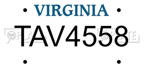 TAV4558 Virginia License Plate