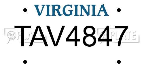 TAV4847 Virginia License Plate