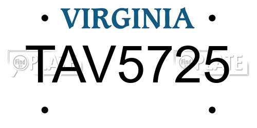 TAV5725 Virginia License Plate