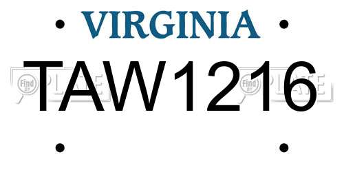 TAW1216 Virginia License Plate