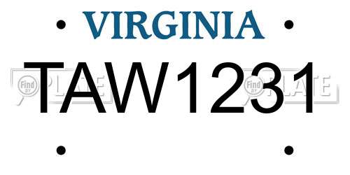 TAW1231 Virginia License Plate