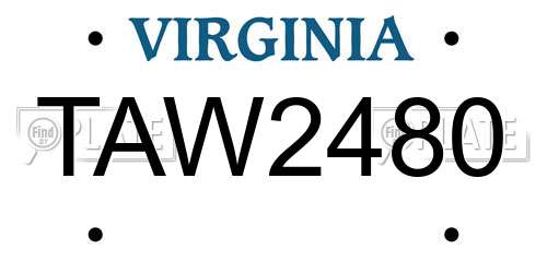TAW2480 Virginia License Plate