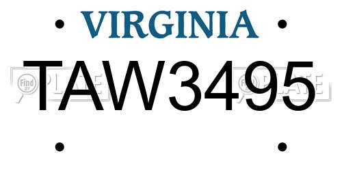 TAW3495 Virginia License Plate