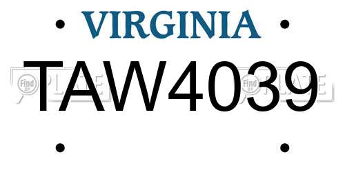 TAW4039 Virginia License Plate
