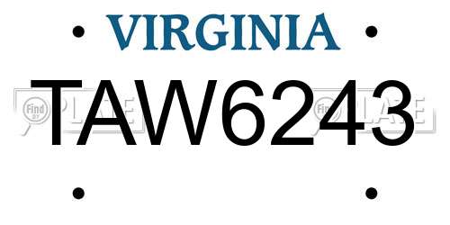 TAW6243 Virginia License Plate