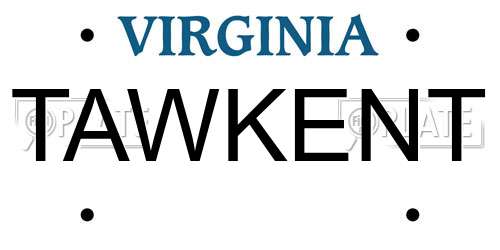 TAWKENT Virginia License Plate
