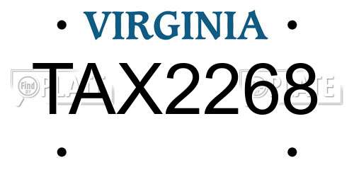TAX2268 Virginia License Plate