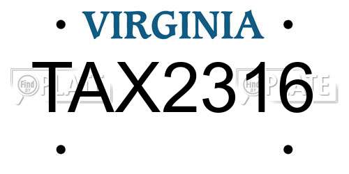 TAX2316 Virginia License Plate