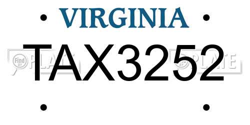 TAX3252 Virginia License Plate