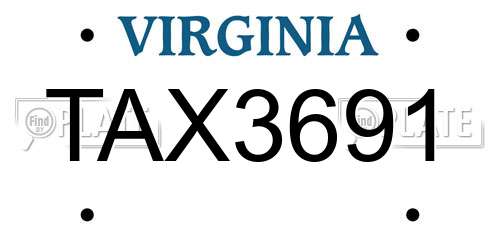 TAX3691 Virginia License Plate