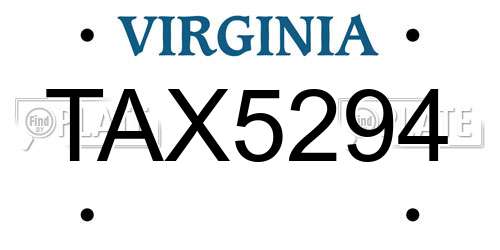 TAX5294 Virginia License Plate