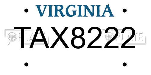 TAX8222 Virginia License Plate