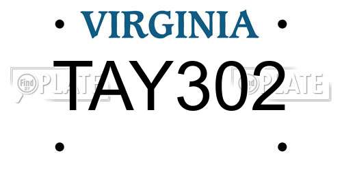 TAY302 Virginia License Plate