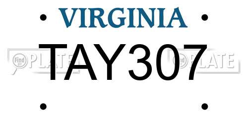 TAY307 Virginia License Plate