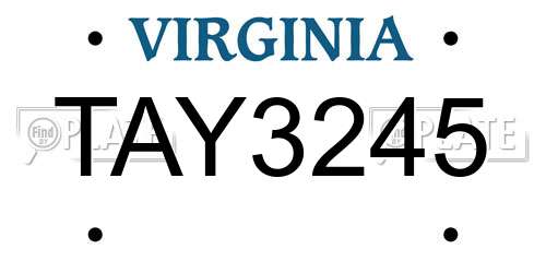 TAY3245 Virginia License Plate
