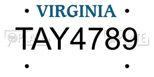 TAY4789 Virginia License Plate