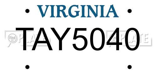 TAY5040 Virginia License Plate