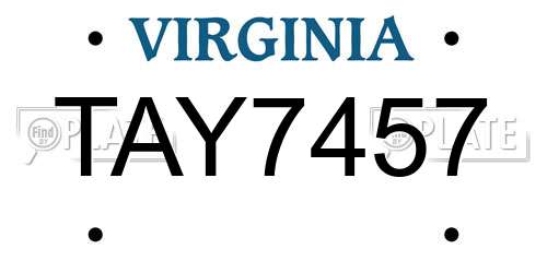 TAY7457 Virginia License Plate