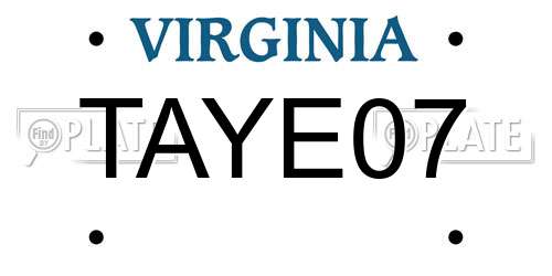 TAYE07 Virginia License Plate