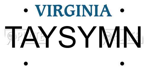 TAYSYMN Virginia License Plate