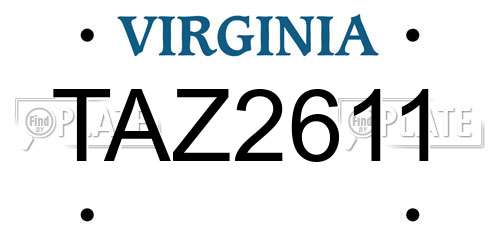 TAZ2611 Virginia License Plate