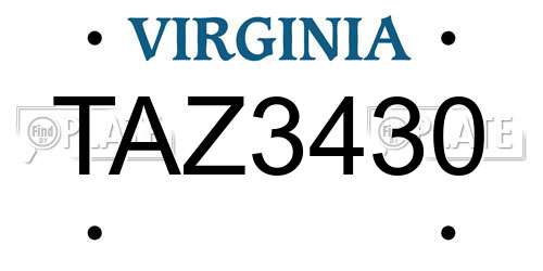TAZ3430 Virginia License Plate