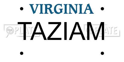 TAZIAM Virginia License Plate