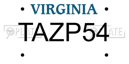 TAZP54 Virginia License Plate
