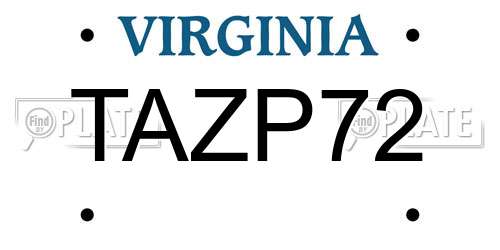 TAZP72 Virginia License Plate
