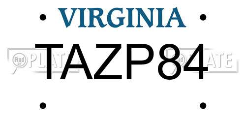 TAZP84 Virginia License Plate
