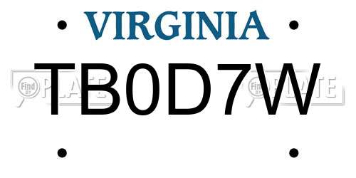 TB0D7W Virginia License Plate