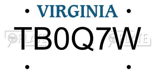 TB0Q7W Virginia License Plate