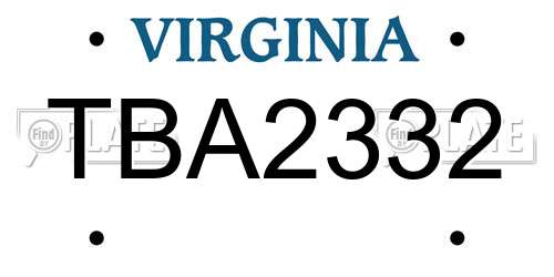 TBA2332 Virginia License Plate