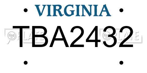 TBA2432 Virginia License Plate