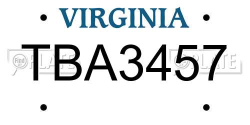 TBA3457 Virginia License Plate