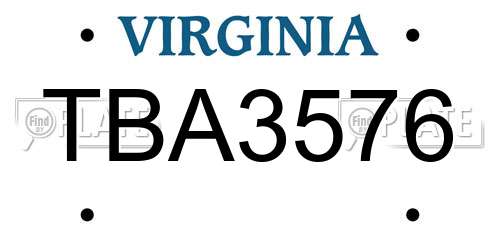 TBA3576 Virginia License Plate