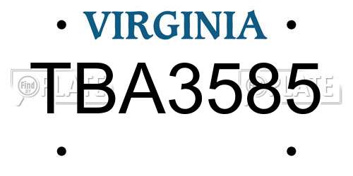 TBA3585 Virginia License Plate
