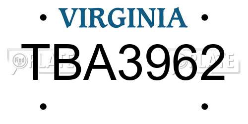 TBA3962 Virginia License Plate