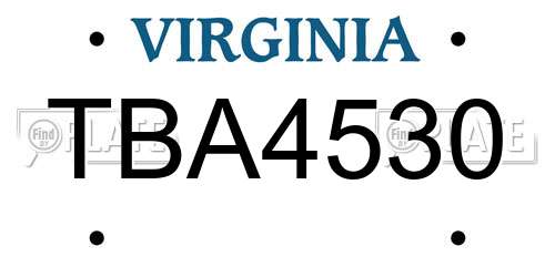 TBA4530 Virginia License Plate
