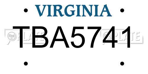 TBA5741 Virginia License Plate