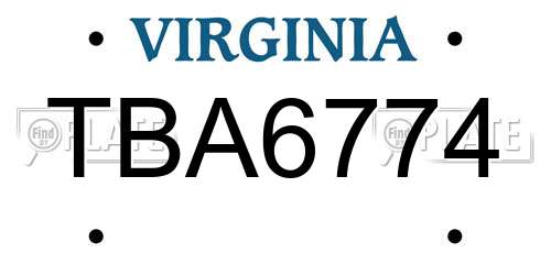 TBA6774 Virginia License Plate