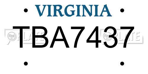 TBA7437 Virginia License Plate