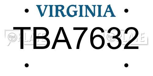 TBA7632 Virginia License Plate