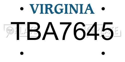 TBA7645 Virginia License Plate