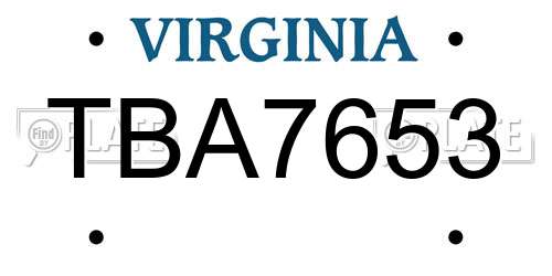 TBA7653 Virginia License Plate