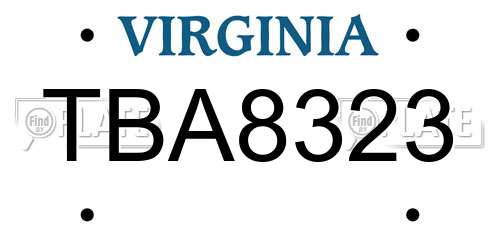 TBA8323 Virginia License Plate